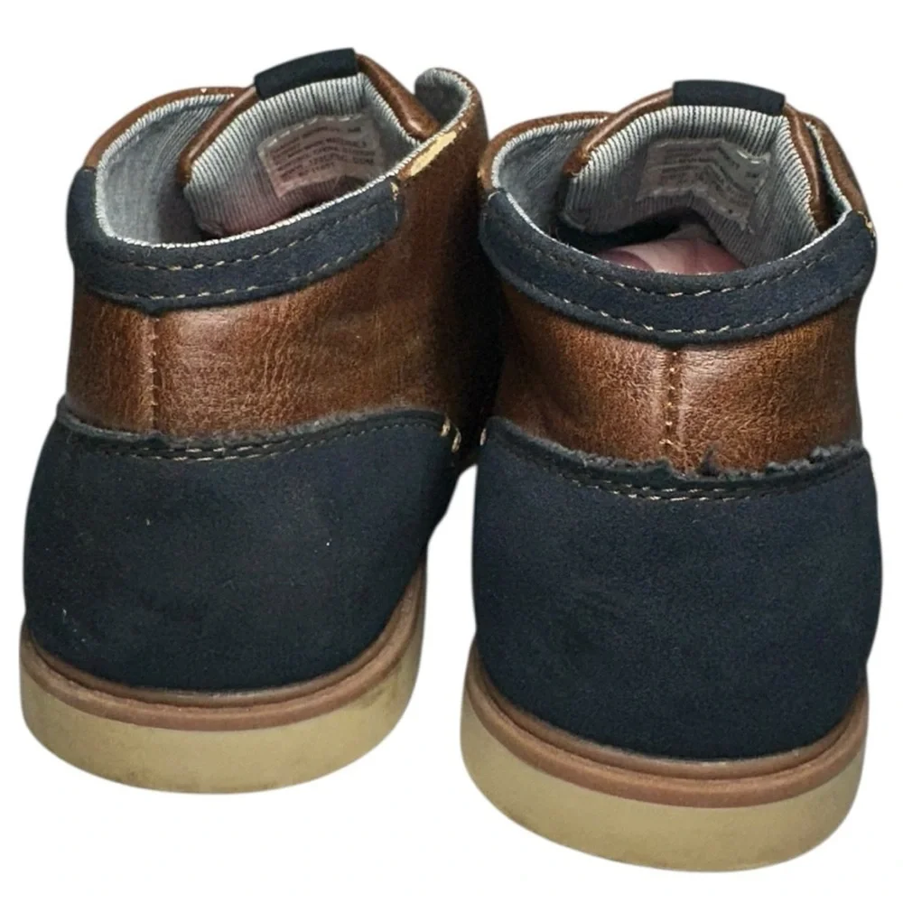 Max + Jake Size 5 Brown Navy Blue Faux Leather Damian Bennett Chukka Dress Boots